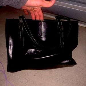 Black leather tote bag